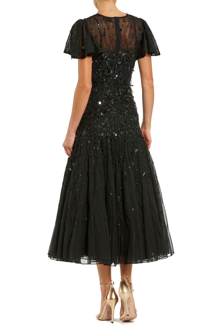 Flutter Sleeve Sheer Top Beaded Dress, Alternate, color, Black