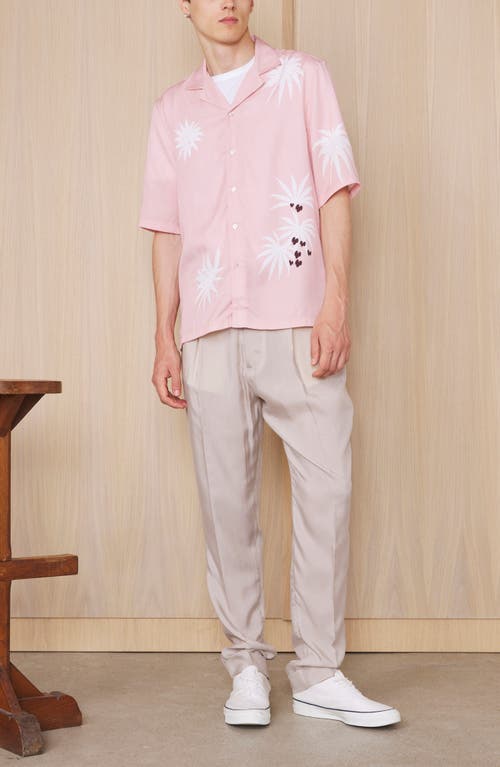 Officine Generale Officine Générale Eren Palm Tree Short Sleeve Button-up Shirt In Smoked Pink/white