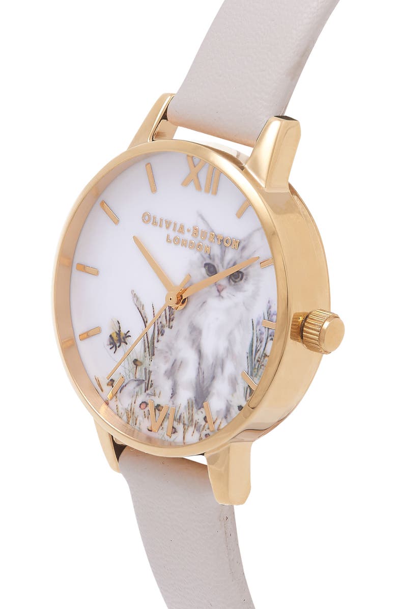 Olivia Burton Cat Print Faux Leather Strap Watch, 30mm, Alternate, color, 