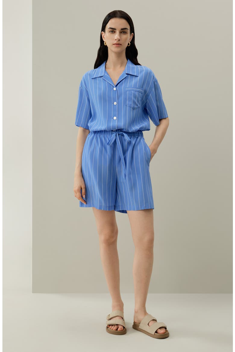 Women's Amalfi Striped Cuban Collar Silk Shirt, Alternate, color, Amalfi Stripe