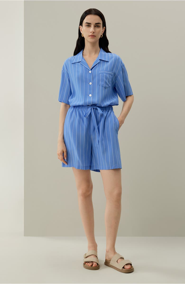 Lilysilk Women's Amalfi Striped Cuban Collar Silk Shirt, Alternate, color, Amalfi Stripe