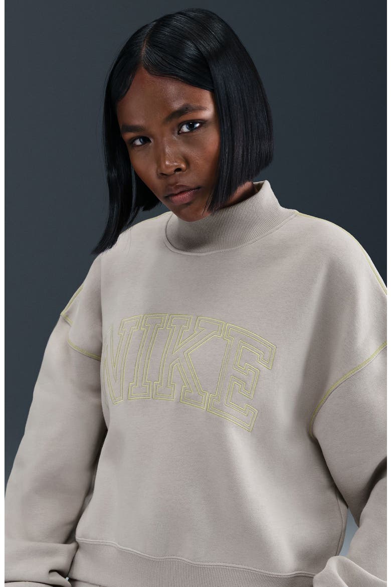 Sportswear Mock Neck Phoenix Fleece Oversize Sweatshirt, Alternate, color, COLLEGE GREY