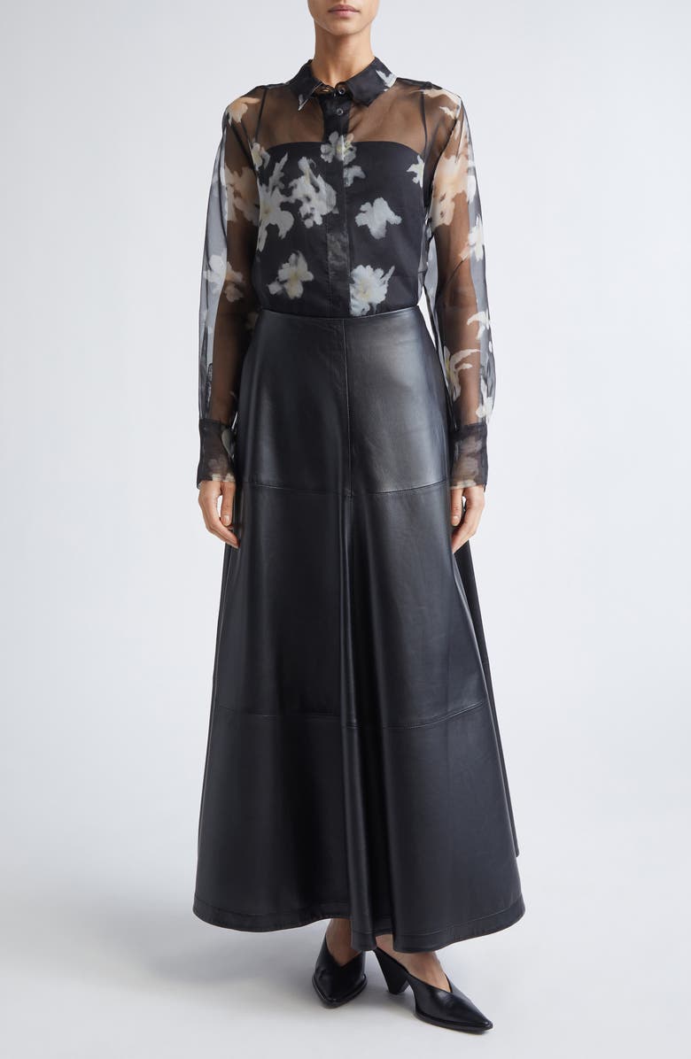 Altuzarra Chika Floral Print Sheer Silk Organza Button-Up Shirt, Alternate, color, Black Inky Flowers