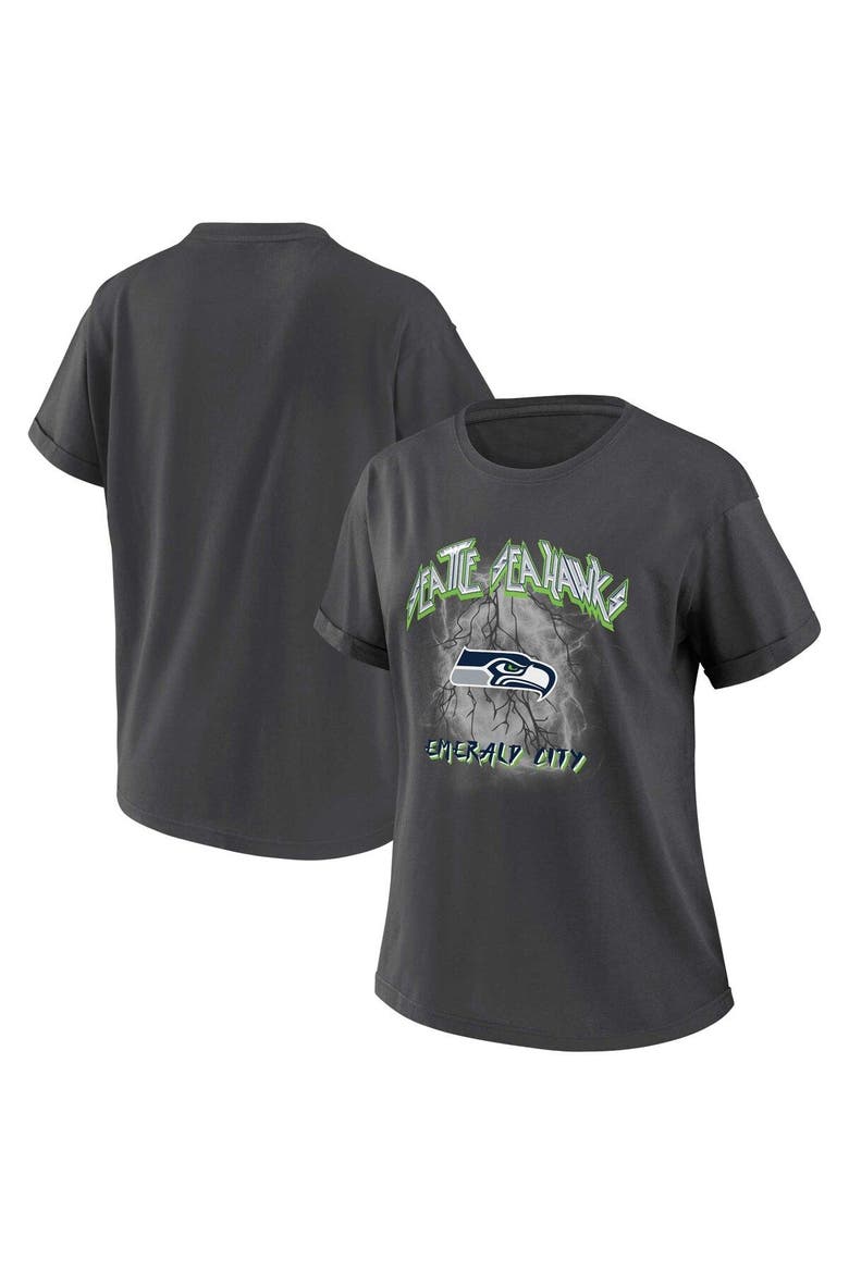 Women's WEAR by Erin Andrews Charcoal Seattle Seahawks Boyfriend T-Shirt, Main, color, Charcoal