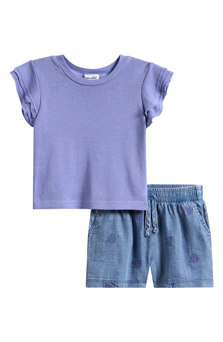 Splendid Crewneck T-Shirt & Tossed Flower Shorts Set, Main, color, Bleached Indigo