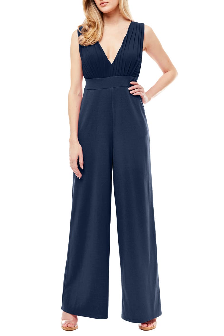 Aster Deep V-Neck Jumpsuit, Alternate, color, NAVY BLAZER