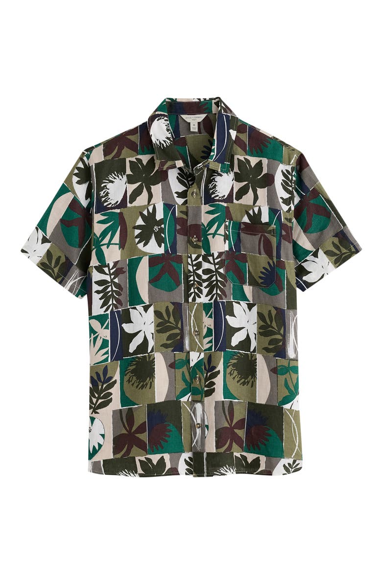 Blue Heron Short Sleeve Linen Shirt, Alternate, color, FLORAL SPLICE LIGHT NORI