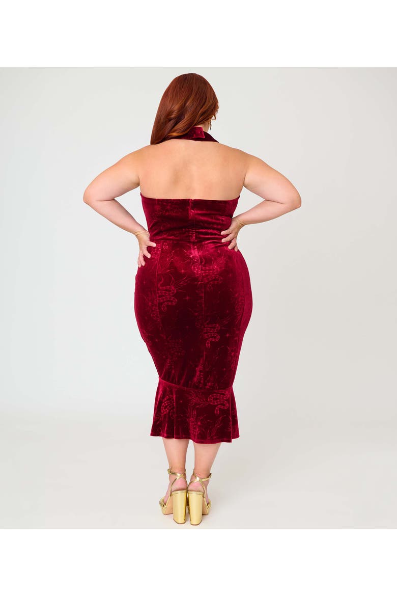 Plus Size Penelope Wiggle Dress, Alternate, color, Burgundy Velvet w/ Snake Print