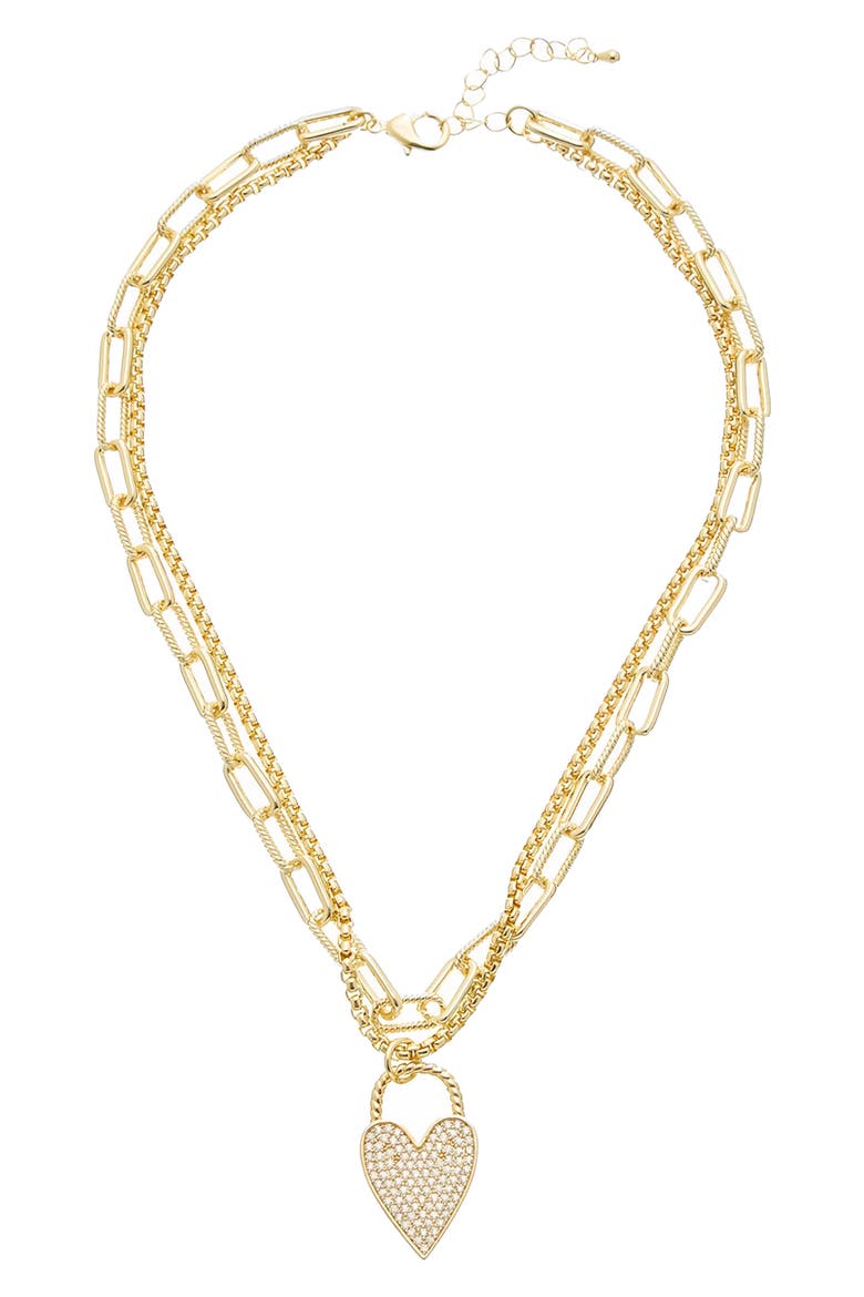 Pavé Cubic Zirconia Heart Pendant Layered Necklace, Main, color, YELLOW