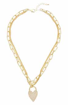 Juvell Pavé Cubic Zirconia Heart Pendant Layered Necklace