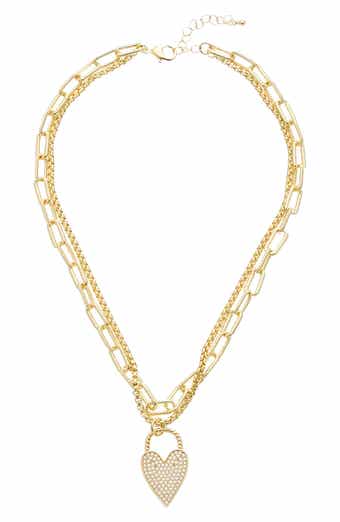 Juvell Pavé Cubic Zirconia Heart Pendant Layered Necklace