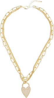 Juvell Pavé Cubic Zirconia Heart Pendant Layered Necklace