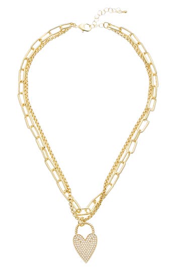 Juvell Pavé Cubic Zirconia Heart Pendant Layered Necklace In Yellow