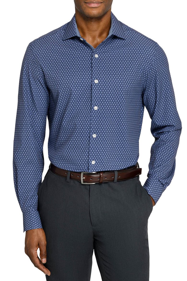 Circle Geo Performance Dress Shirt, Main, color, NAVY/ PURPLE