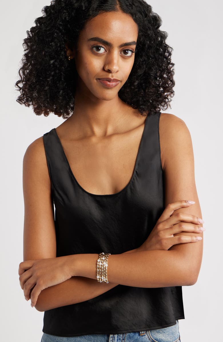 Open Edit Set of 5 Cultured Pearl Beaded Stretch Bracelets, Alternate, color, White- Gold