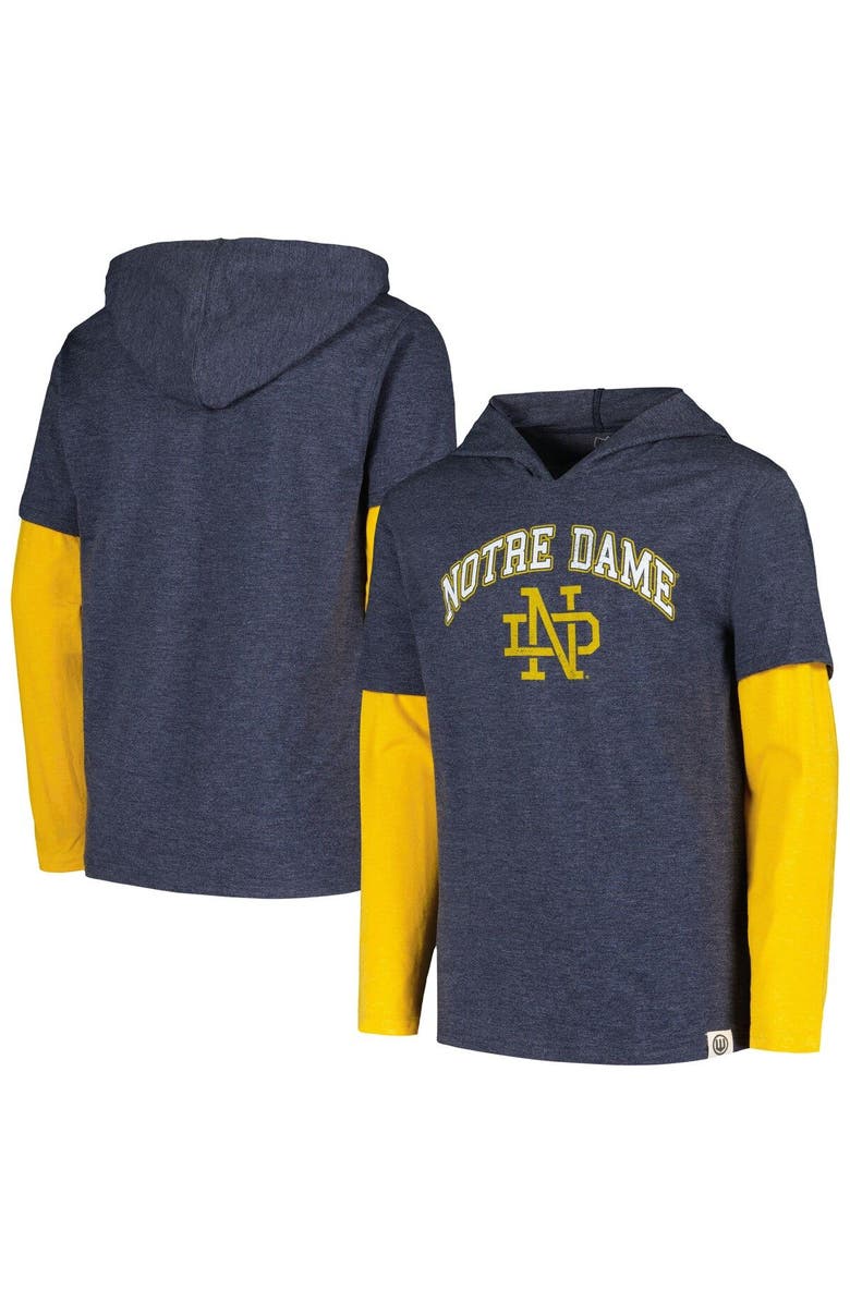 Wes & Willy Youth Wes & Willy Navy Notre Dame Fighting Irish Tri-Blend Long Sleeve Hoodie T-Shirt, Main, color, 