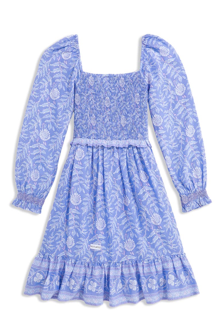 Kids' Lena Long Sleeve Smocked Dress, Alternate, color, FERN BLOCK BREAKER