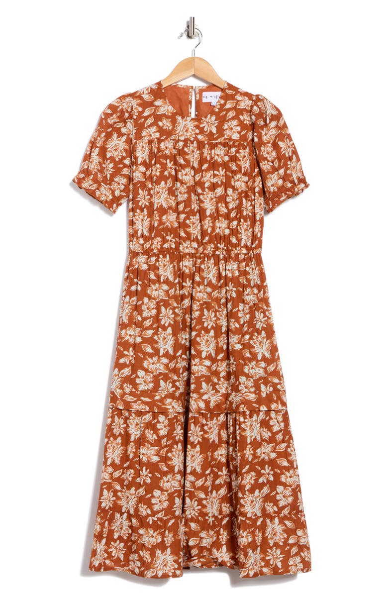 Maisie Rubin Short Puff Sleeve Tiered Maxi Dress, Alternate, color, Mocha Floral