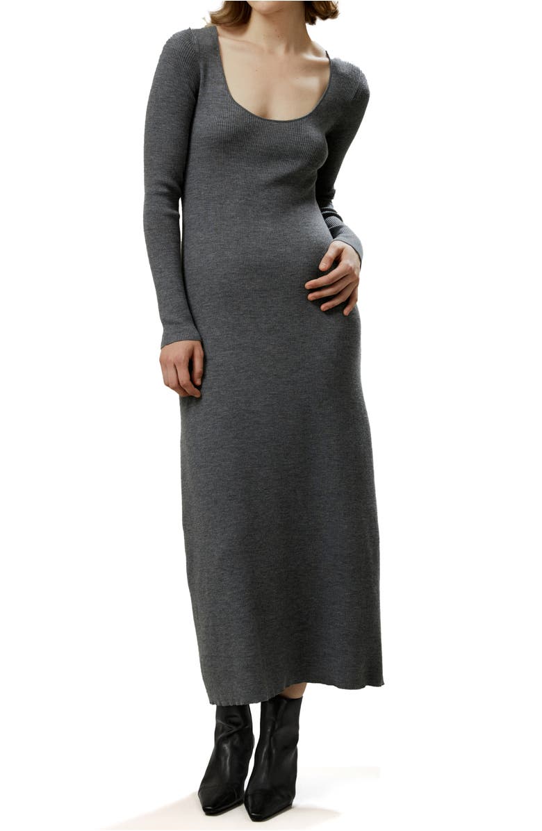 Lilysilk Women's Ribbed Bodycon Merino Wool Midi Dress, Main, color, Dark Gray