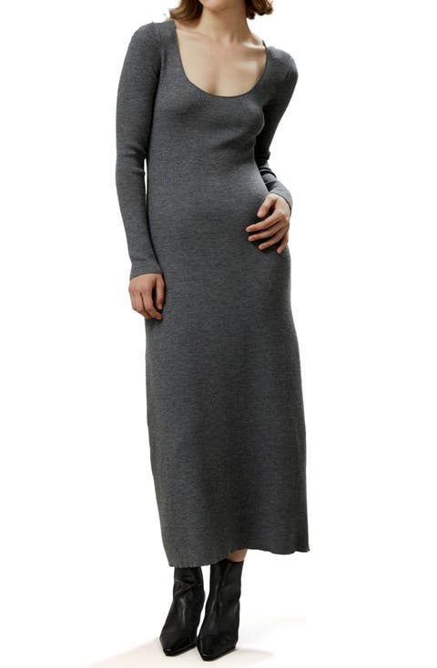 Women's Ribbed Bodycon Merino Wool Midi Dress