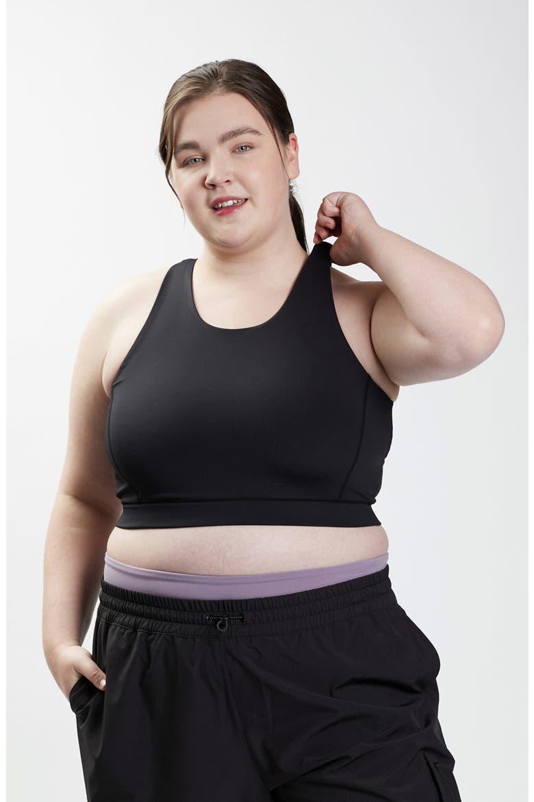 Cutout Racerback Sports Bra with Hidden Pocket, Alternate, color, BLACK