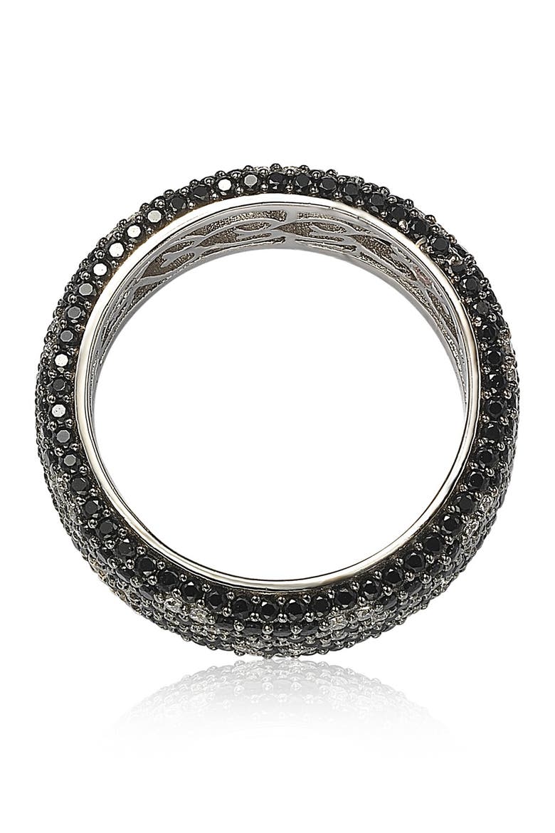 Sterling Silver Black & White Cubic Zirconia Flower Eternity Ring, Alternate, color, BLACK