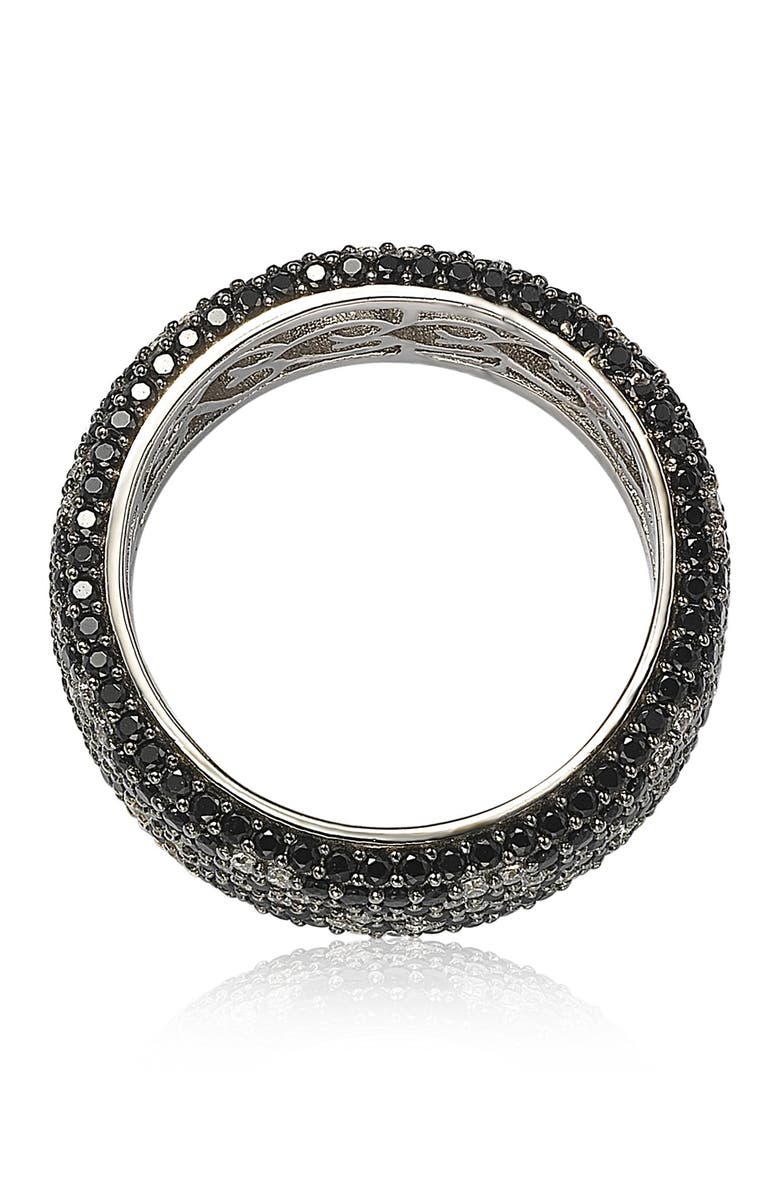 SUZY LEVIAN Sterling Silver Black & White Cubic Zirconia Flower Eternity Ring, Alternate, color, Black