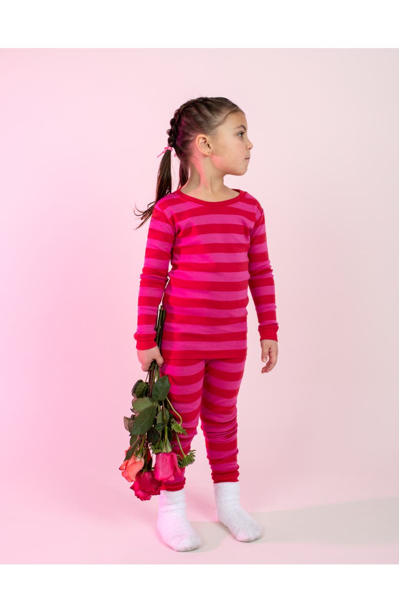 Leveret Two-Piece Striped Cotton Matching Family Pajamas, Alternate, color, Red & Pink