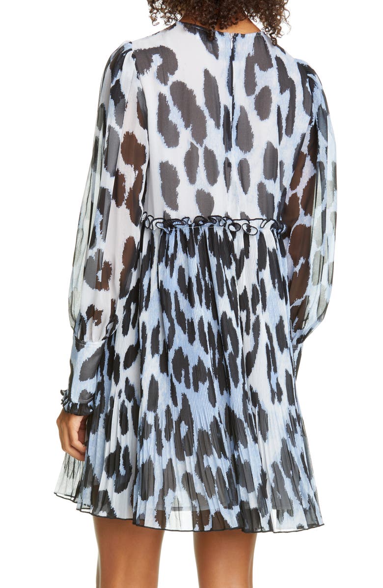 Ganni Long Sleeve Pleated Georgette Dress, Alternate, color, 