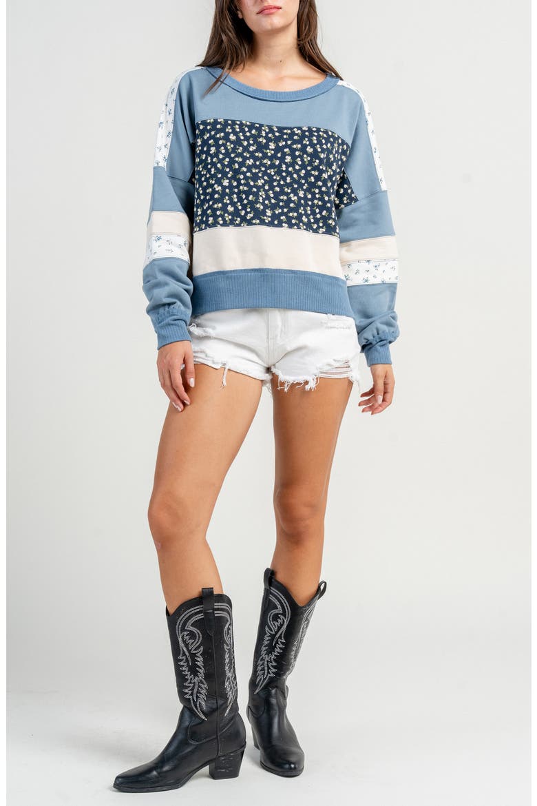 Contrast Mix French Terry Sweatshirt, Alternate, color, BLUE MULTI
