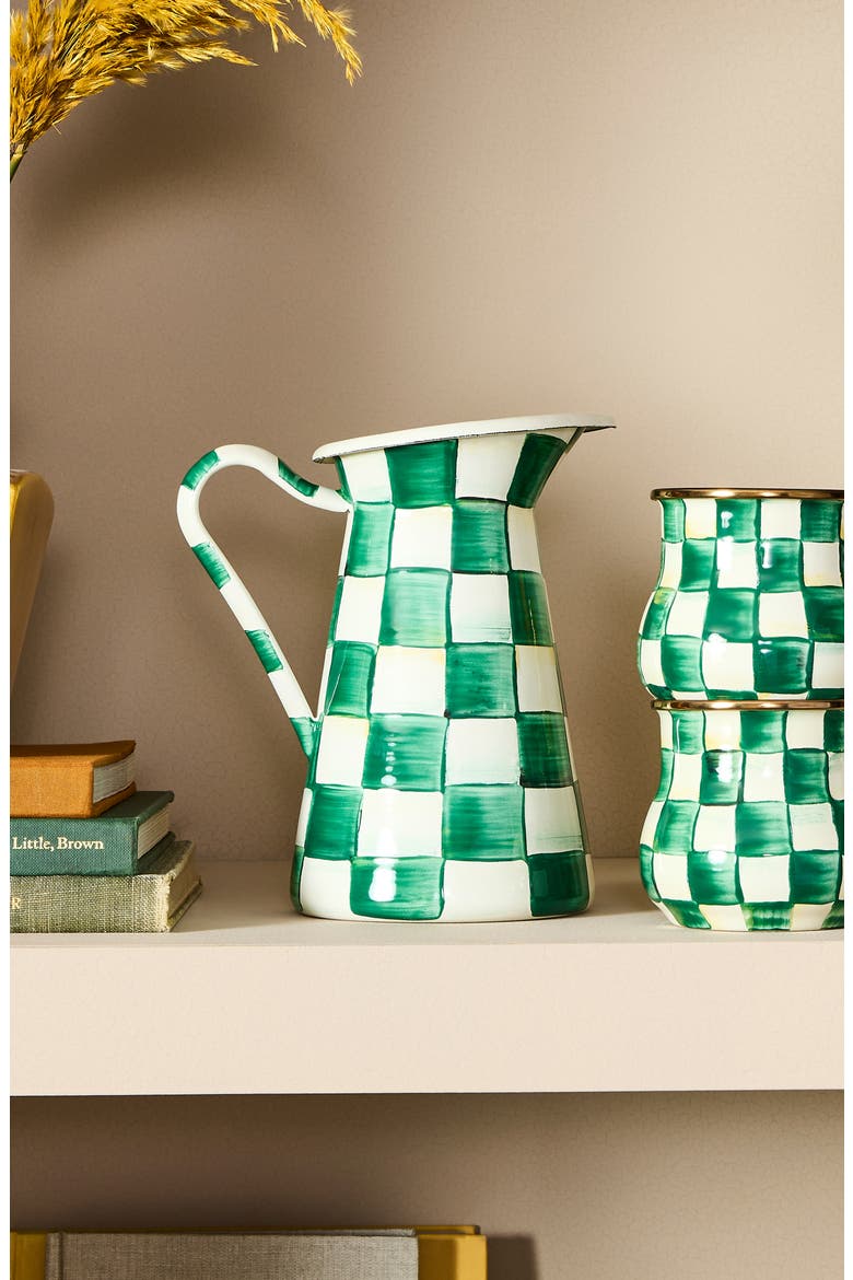 Mocha Check Medium Enameled Steel Practical Pitcher, Alternate, color, EMERALD