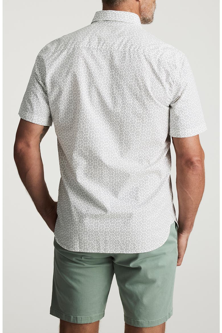 Geo Floral Short Sleeve Stretch Luxe Twill Button-Up Shirt, Alternate, color, VINTAGE INDIGO