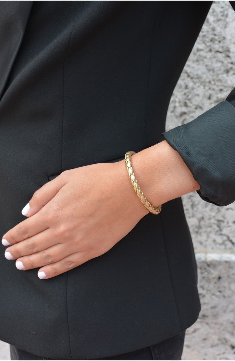 Liza Schwartz Nappa Braided Leather Bracelet, Alternate, color, Gold