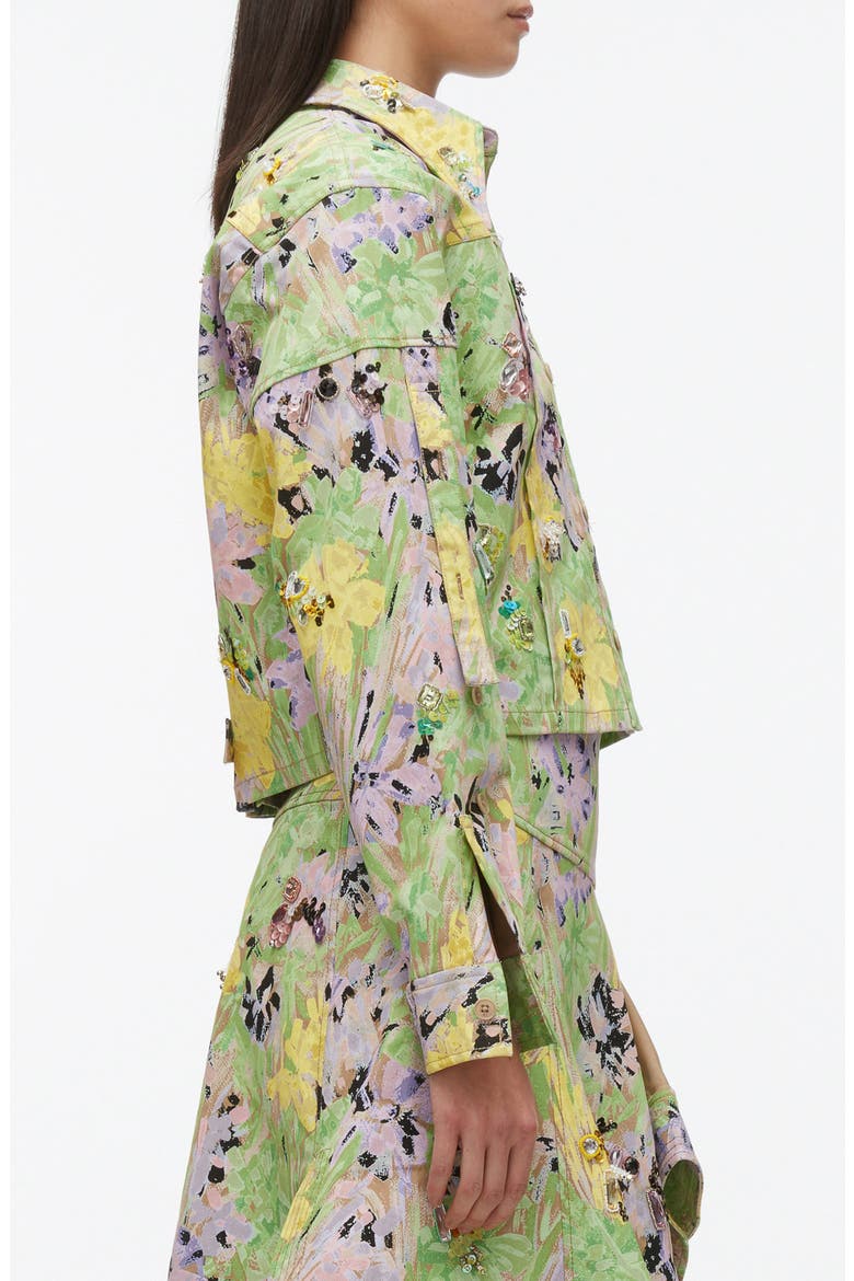 Flowerworks Embellished Cotton Twill Cropped Jacket, Alternate, color, KHAKI MULTI