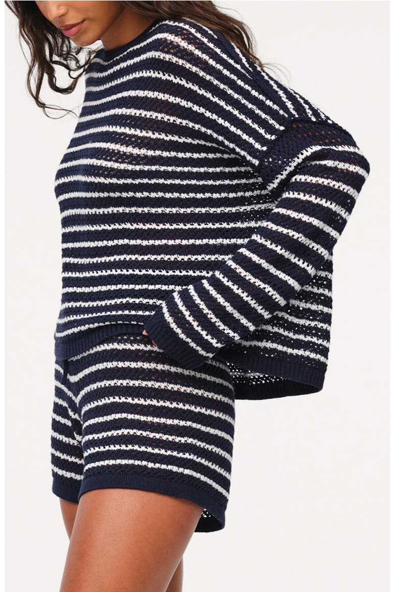 Stripe Crochet Sweater, Alternate, color, DARK NAVY STRIPE