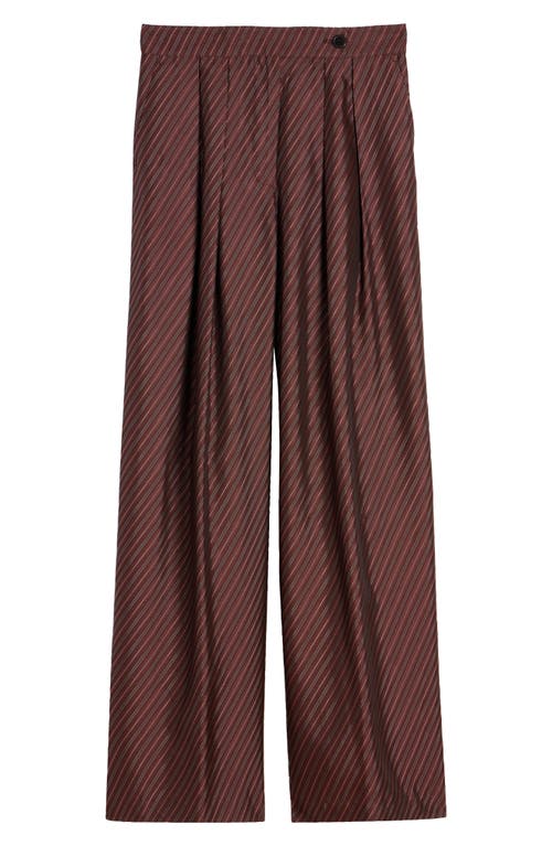 Dries Van Noten Diagonal Stripe Pleated Wide Leg Pants In Burgundy