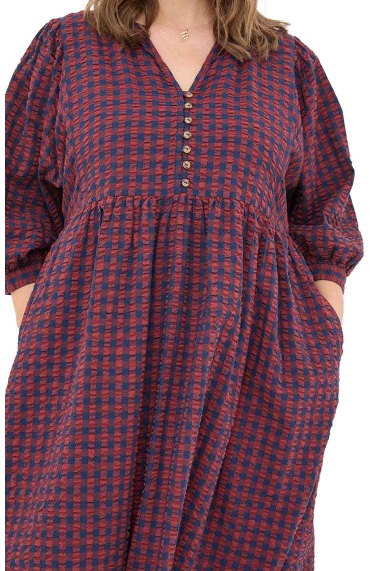 Women's Plus Size Ceil Gingham Midi Dress, Alternate, color, Dark Red