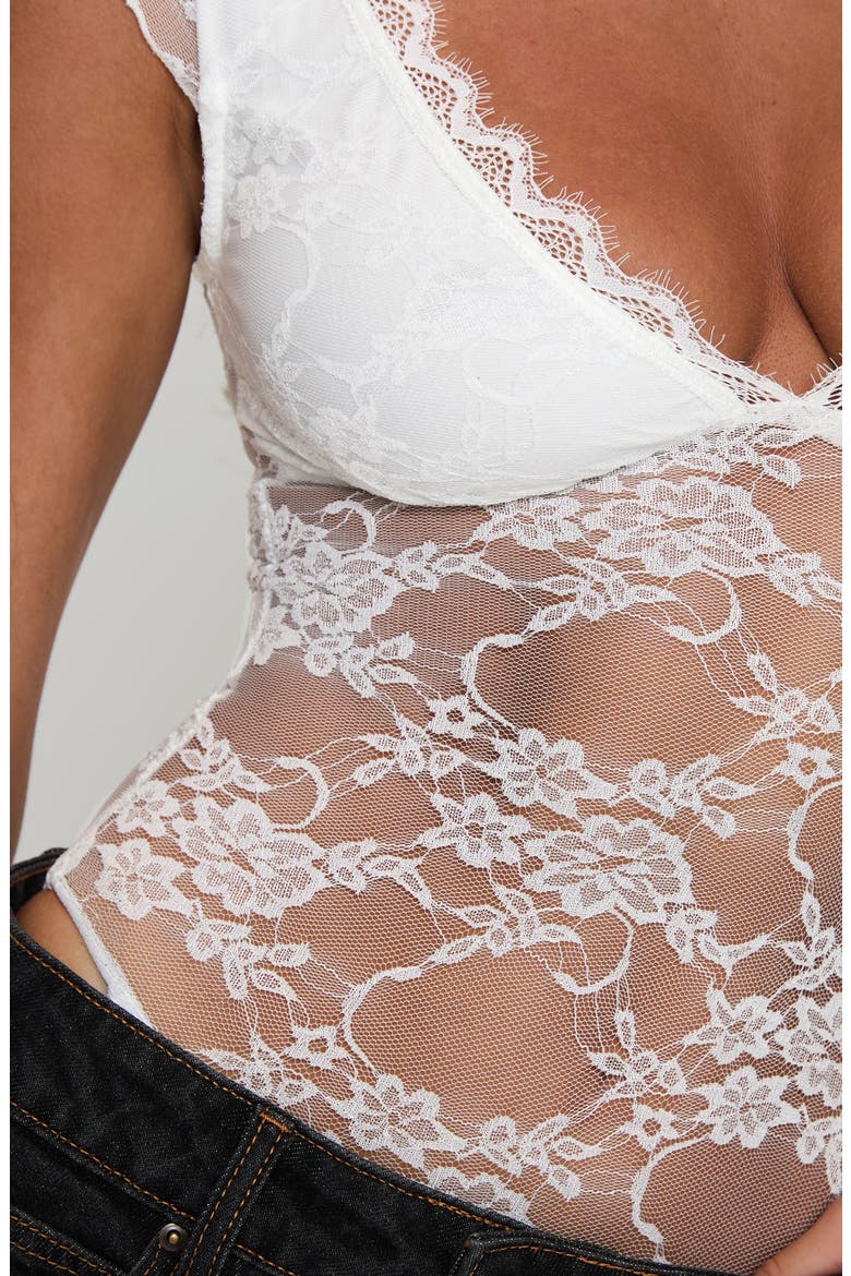 Tantalize Embroidered Lace Bodysuit, Alternate, color, WHITE