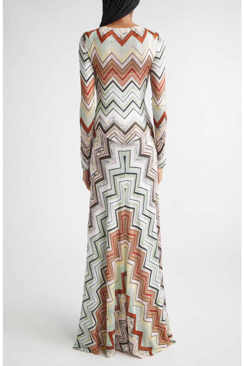Long Sleeve Twist Front Zigzag Knit Maxi Dress, Alternate, color, MULTI GREEN CAMEL WHITE PINK