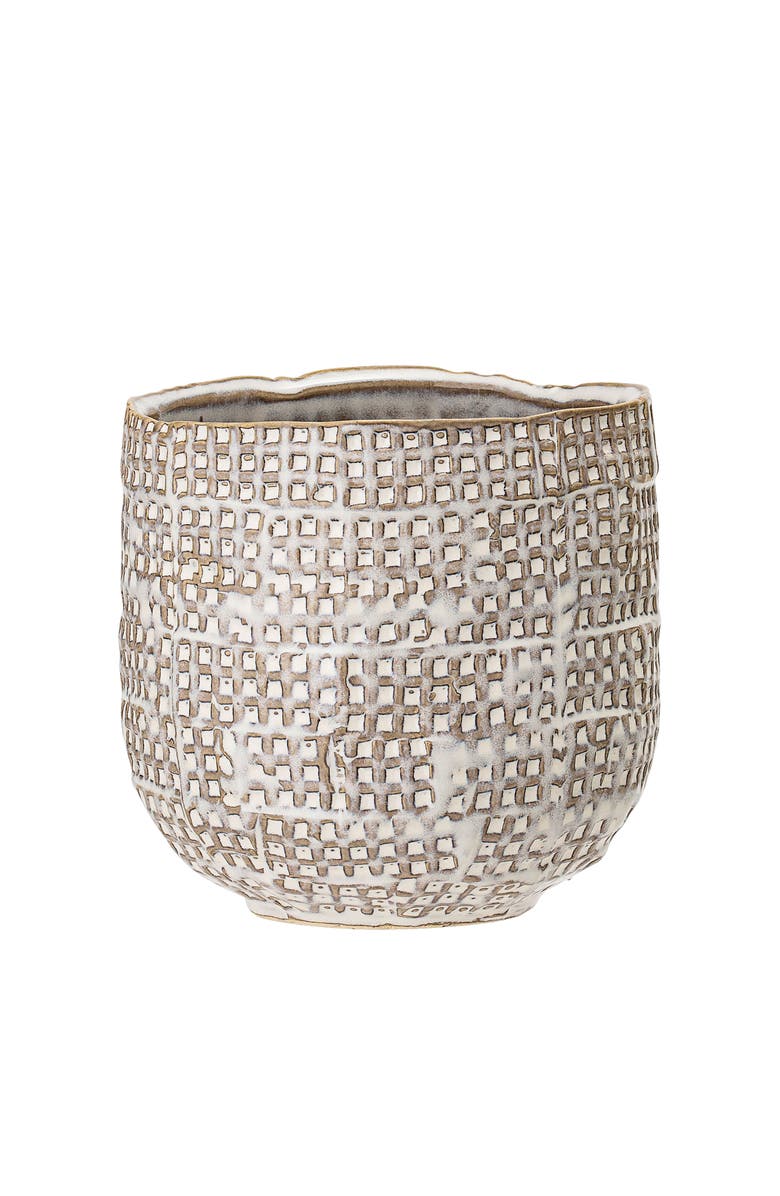 Storied Home Distressed Stoneware Planter with Embossed Woven Design, White, Main, color, White