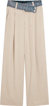 Desigual Pleat Front Wide Leg Pants