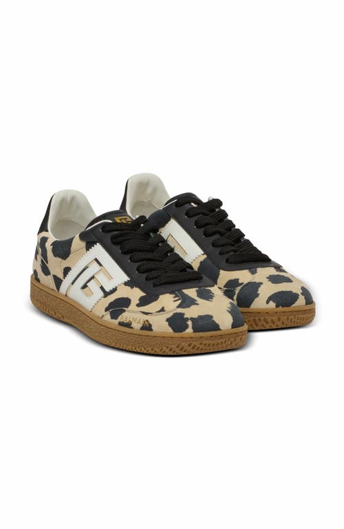 Balmain Swan Leopard Print Suede Leather Trainers In Brown