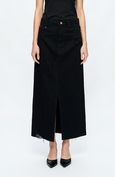【BAON】24SS★ [BAONHAUS] Hells Black Denim Midi Skirt Women's Black Jean & Denim Skirts | Nordstrom