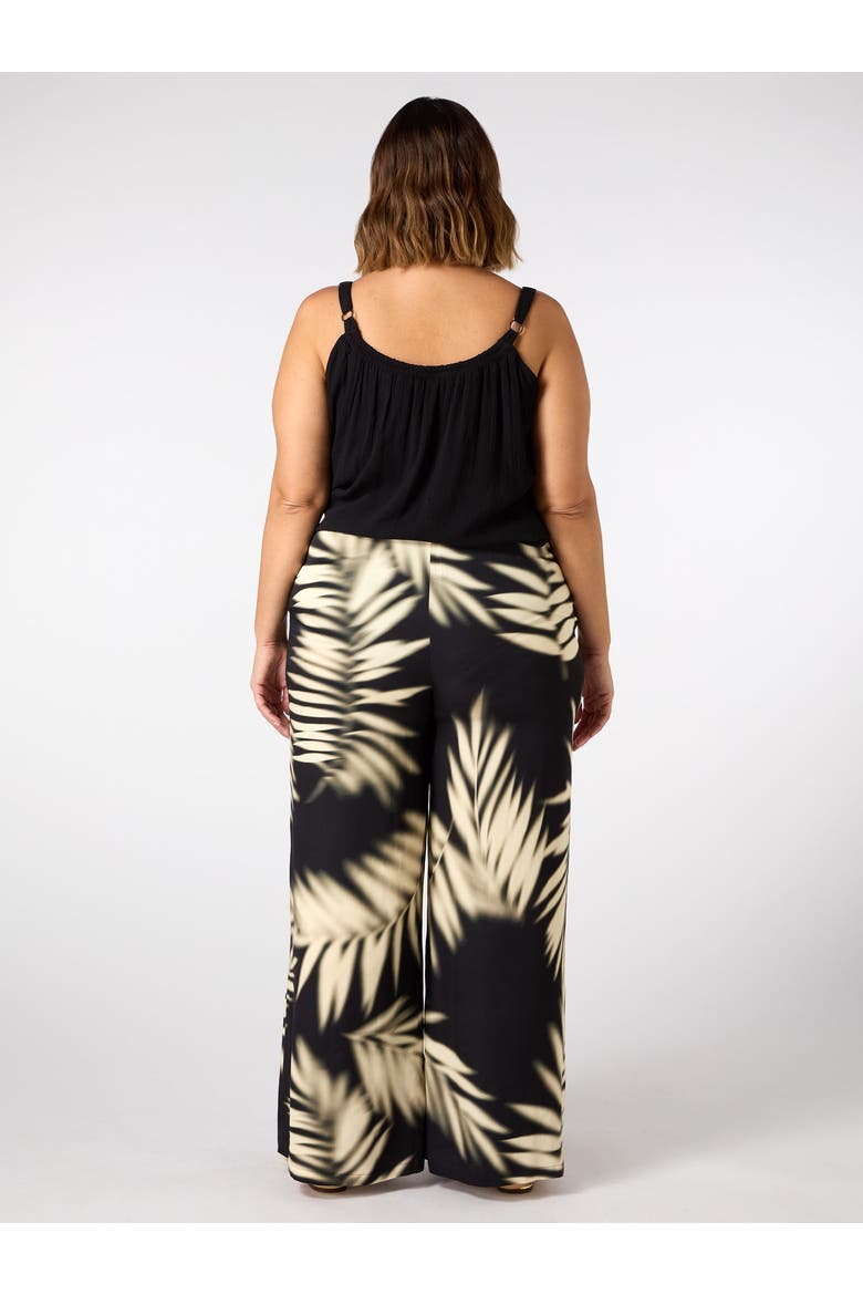 Leaf Print Wide Leg Pull On Pants, Alternate, color, Mono