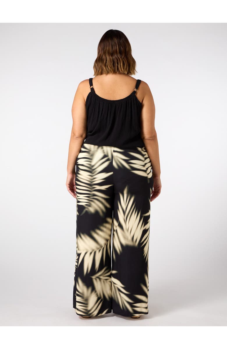 Live Unlimited Leaf Print Wide Leg Pull On Pants, Alternate, color, Mono