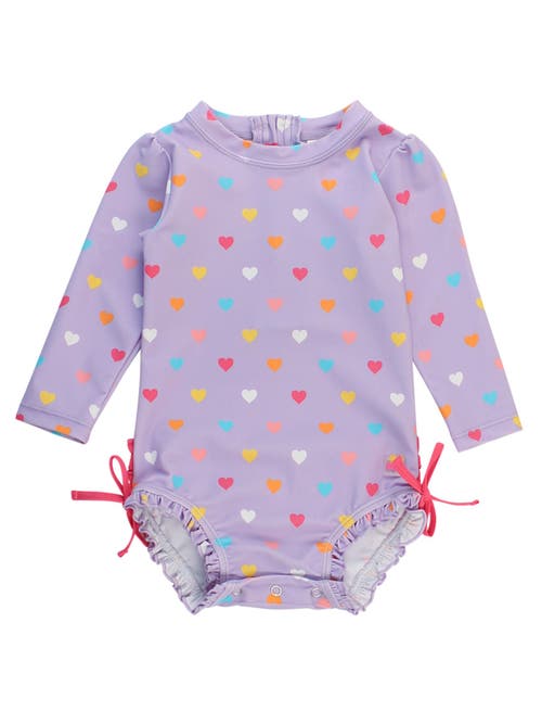Rufflebutts Baby Girls Long Sleeve Upf50+ One Piece Rash Guard In Purple