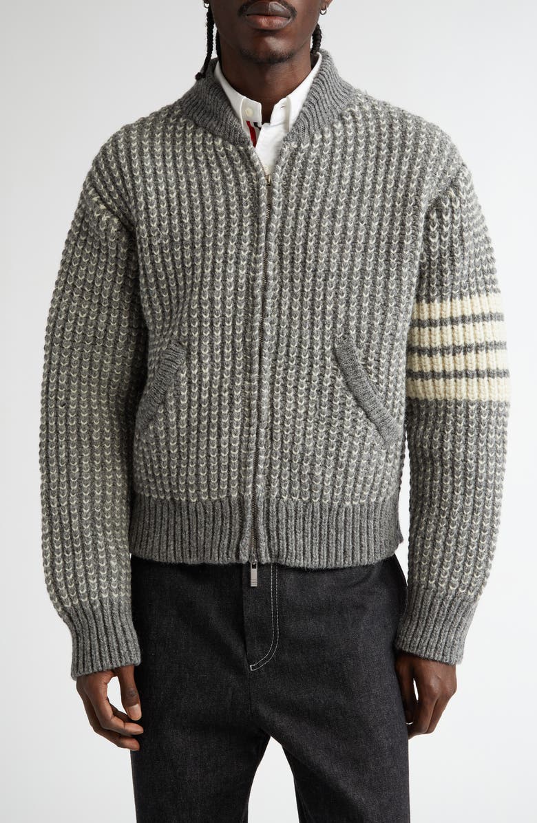 Thom Browne Tuck Wool Bomber Cardigan, Main, color, 