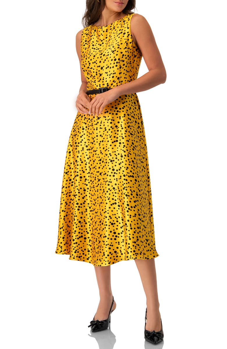 IVONNE Polka Dot A-Line Midi Dress, Alternate, color, Yellow