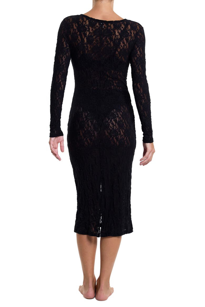 Signature Long Sleeve Sheer Lace Midi Dress, Alternate, color, BLACK