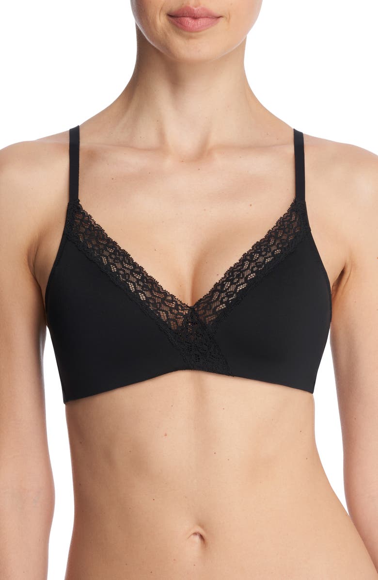 Natori Simply Lace Contour Plunge Underwire Bra, Main, color, Black